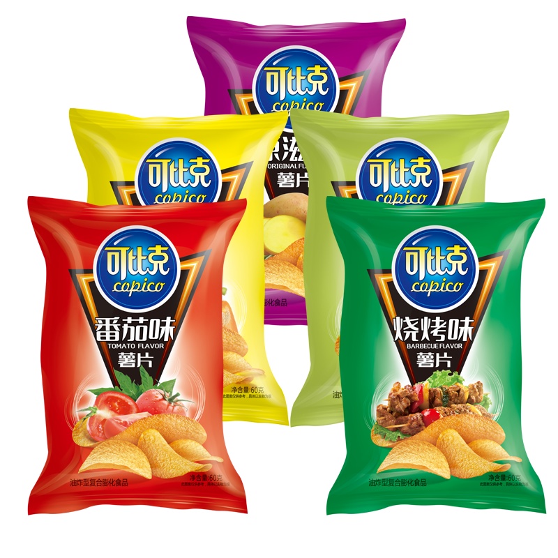 可比克 薯片60g番茄烧烤原味香辣味 办公室休闲食品膨化零食小吃 薯片 经典款5连包