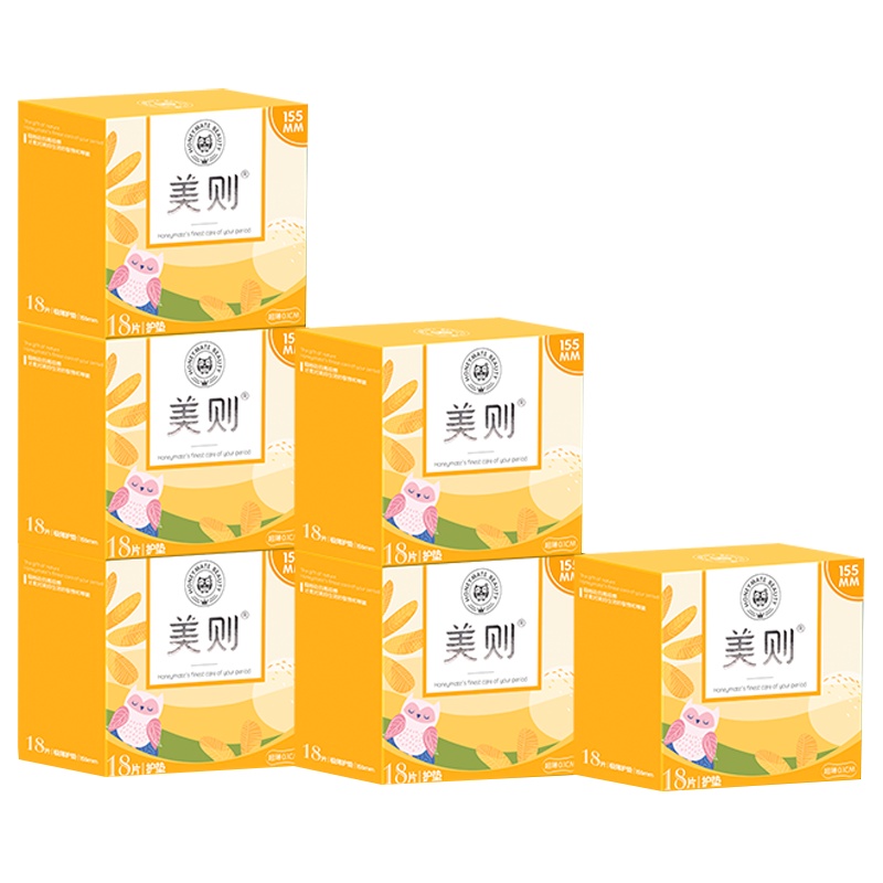 美则Honeymate卫生巾超薄系列女姨妈巾组合棉柔护垫108片(155mm 18片*6盒)