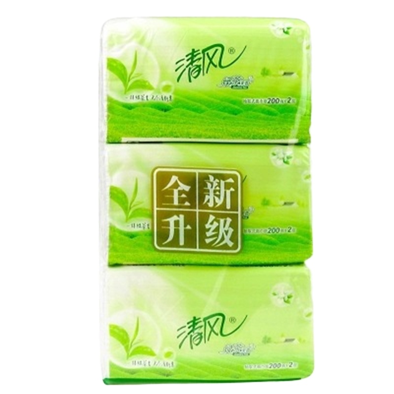 清风绿茶茉香抽取式面巾纸-200抽3包