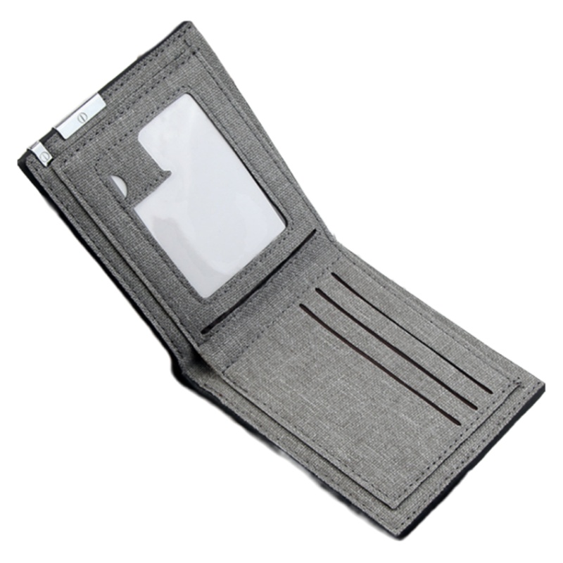 迪嘉乐新款帆布男士休闲短款钱包商务钱夹青年简约纯色横款卡包