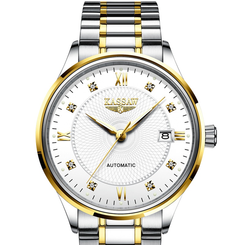 卡梭(KASSAW)手表男新款自动机械表商务时尚罗马镶钻刻度学生男表防水夜光男士手表K822G