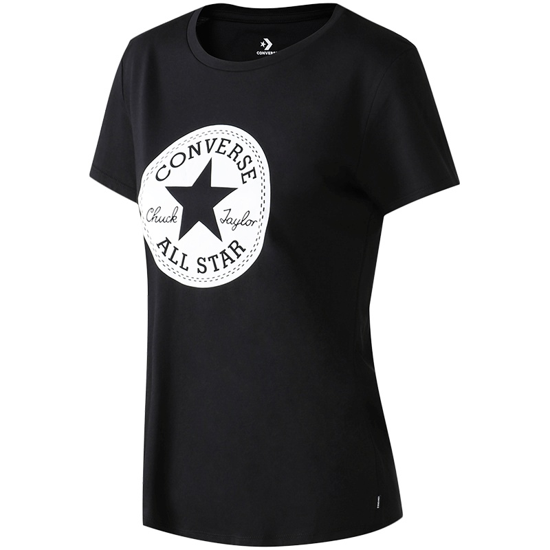 CONVERSE匡威女短袖T恤圆领针织短袖休闲上衣10008155 L 10008155-A01黑色