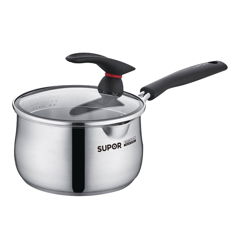 苏泊尔(SUPOR)小红圈304不锈钢奶锅可立盖16cm加厚复底婴幼儿辅食锅电磁炉燃气通用ST16JA1送硅胶/小麦汤勺