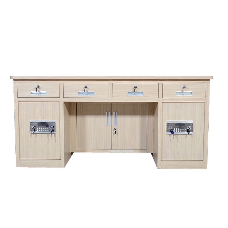 永格白木纹1.6米全钢保险桌带保险柜办公电脑桌财务桌收银投币桌老板桌指纹密码桌