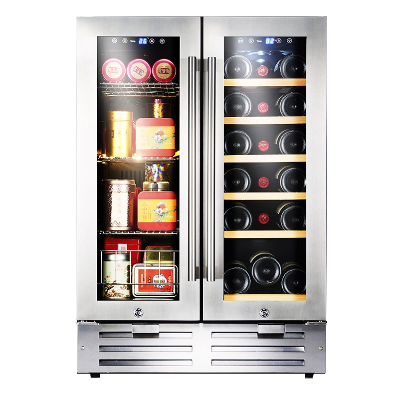 尊堡 BJ-66 压缩机恒温恒湿双温双开门红酒柜酒柜冰吧组合嵌入式 银色
