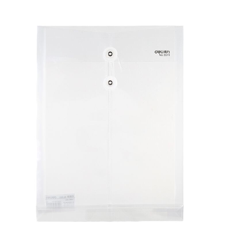 得力deli) A4纸透明按扣文件袋 档案袋资料袋 10只装 办公用品 5511白色绕绳透明文件袋10只装