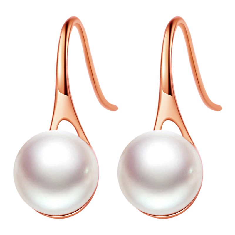 鑫万福 三角之恋 18K金正圆强光5-6mm日本Akoya海水珍珠耳钉