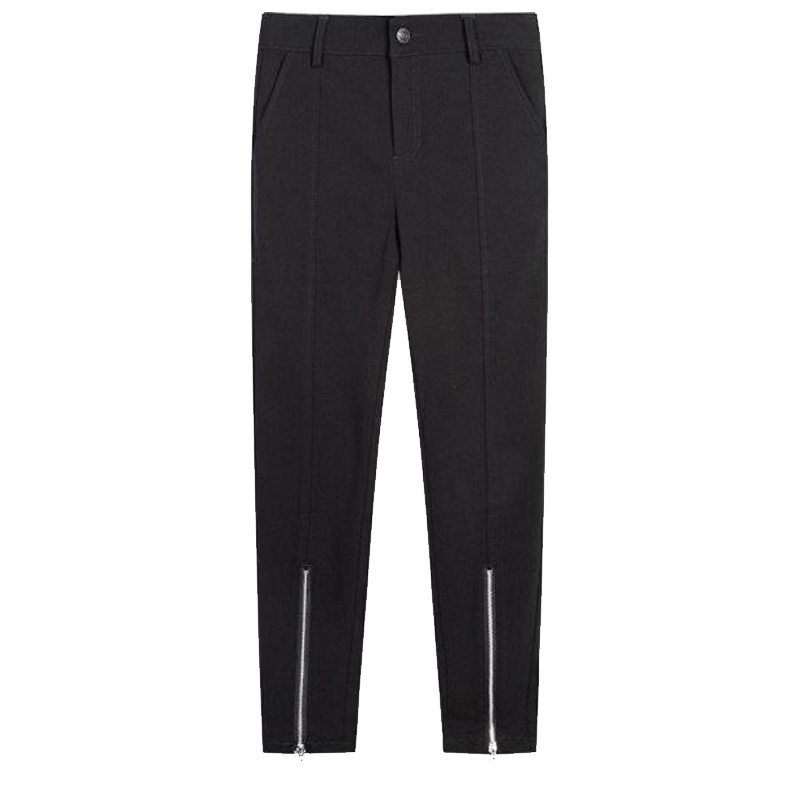 【专柜同款】拉夏贝尔黑色开叉休闲直筒裤女【专柜同款】韩版九分显瘦长裤子外穿宽松20011606