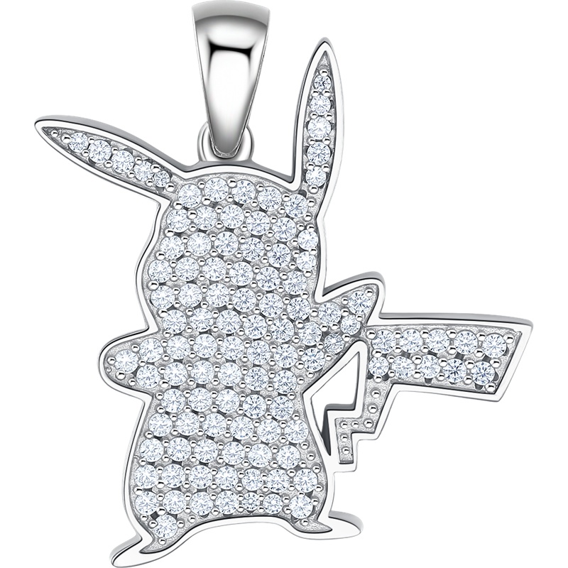 周大生银皮卡丘吊坠银镶嵌挂坠可配项链官方正品宝可梦跨界联名款