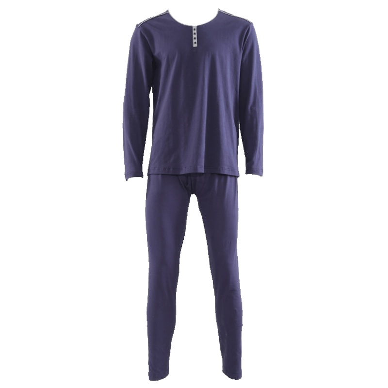 都市丽人圆领纽扣棉质秋衣秋裤男士保暖内衣套装4W7109