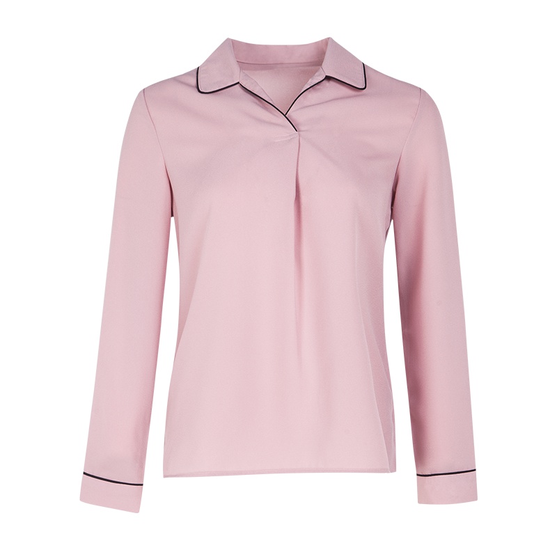 晚白女上装2019春季新款时尚简约纯色宽松翻领长袖上衣雪纺衫衬衫