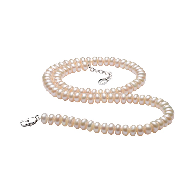 京润珍珠 灵丽淡水珍珠项链强光泽 送妈妈送婆婆母亲节礼物 两面光（馒头圆）6-7mm 46cm+3cm