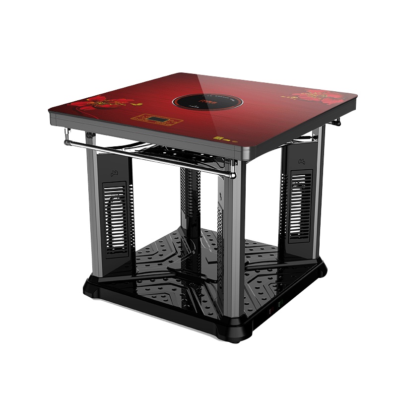 美焱电暖炉电暖桌多功能家用取暖器方几型电暖炉电暖器电烤炉子取暖桌多功能烤火桌国色天香+晾衣杆+电陶炉80*80*71CM