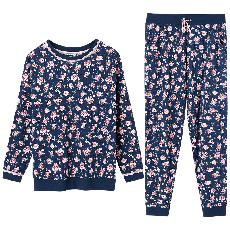 爱帝女士秋冬季纯棉长袖印花休闲运动家居服套装