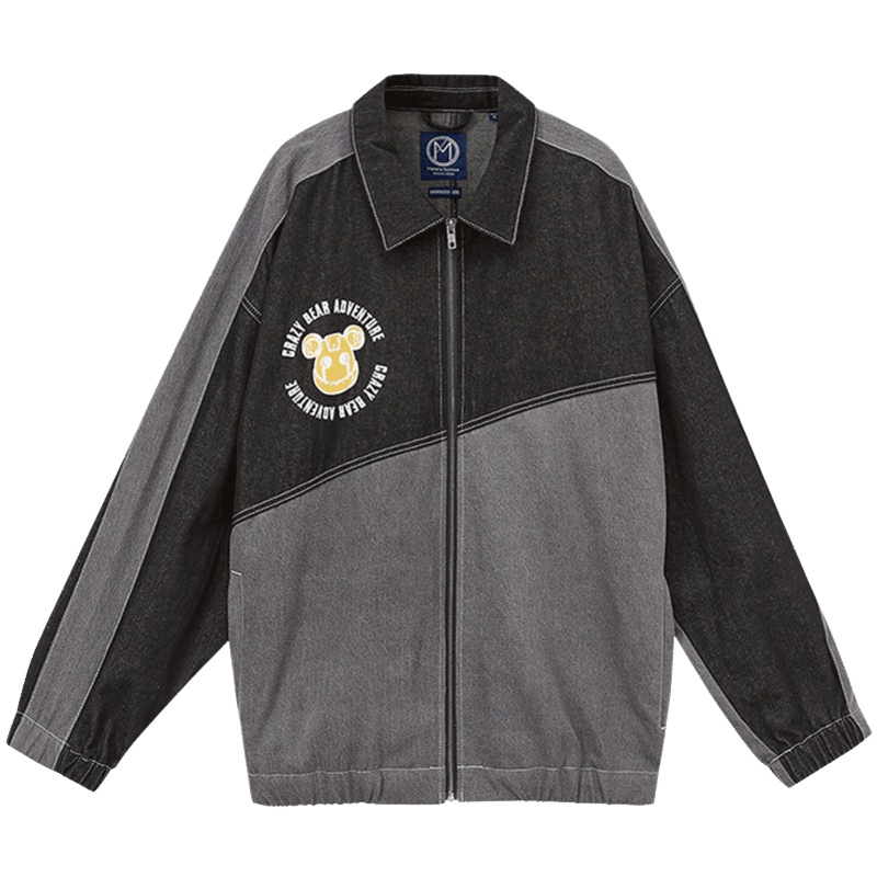 美特斯邦威牛仔运动夹克男新款秋季韩版潮流印花拼接男士外套