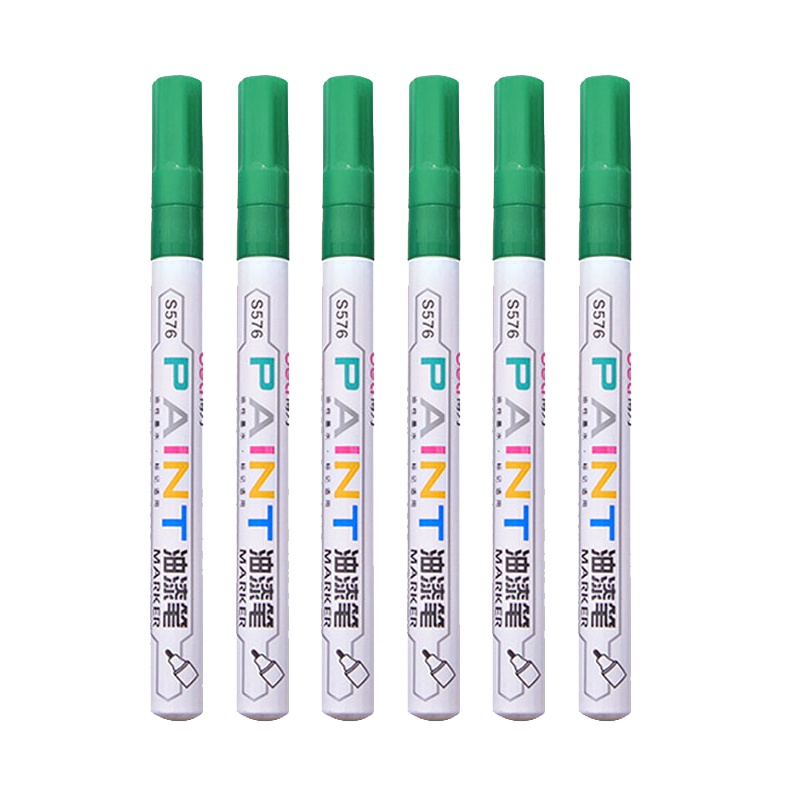 得力(deli)S576油漆笔美术绘画笔银笔白色DIY手工涂色笔记号笔补漆笔金色笔黑色油漆笔细头 6支/盒
