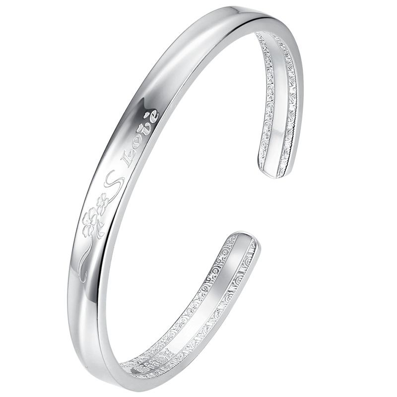 佰色传情银手镯女999纯银手镯年轻款镯子足银手饰手链女友礼物