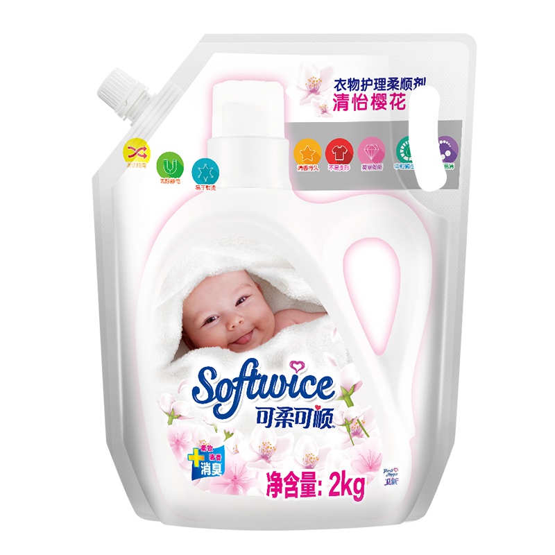可柔可顺 衣物柔顺剂护理剂 祛除异味(清怡樱花) 2kg 袋装 威露士(Walch)出品