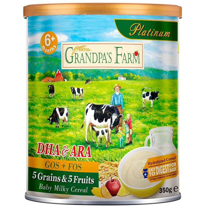 爷爷的农场 婴幼儿DHA谷物水解恬睡奶米粉 多种谷物混合水果奶米粉(白金版)350g/罐