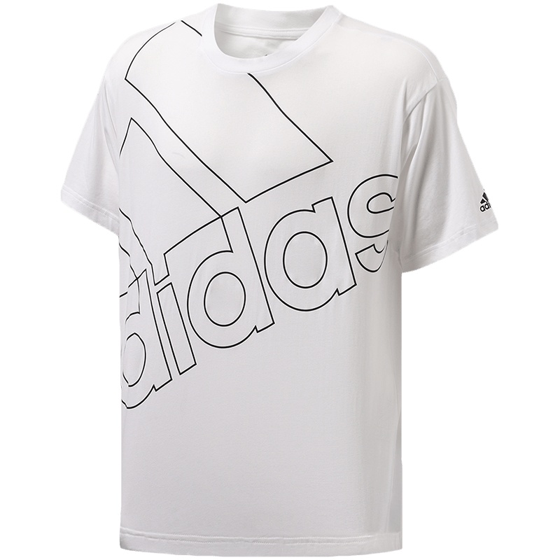 阿迪达斯男服短袖T恤大LOGO简约半袖休闲运动服GK9424