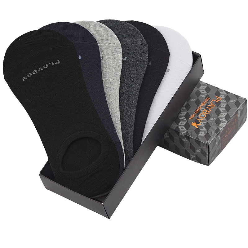 花花公子袜子男士船袜男低帮隐形男袜纯色棉质商务休闲浅口袜子潮流6双礼盒装