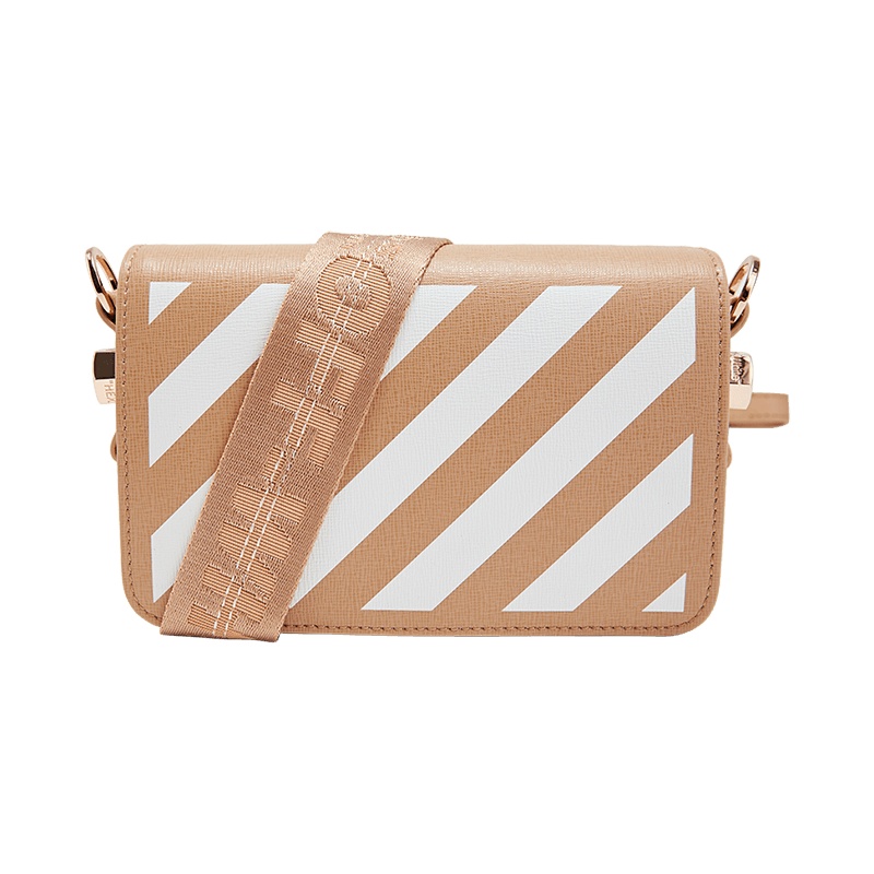 OFF WHITE 2020新品 女士条纹牛皮小号单肩包裸\白