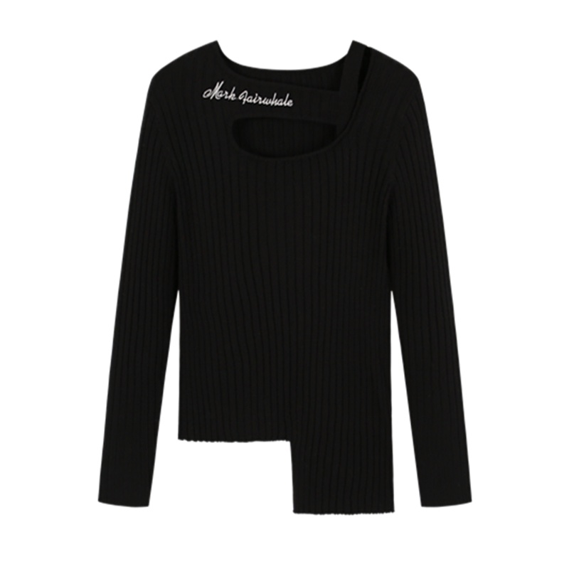 马克华菲女装套头针织衫2018冬季新款纯色镂空针织长袖