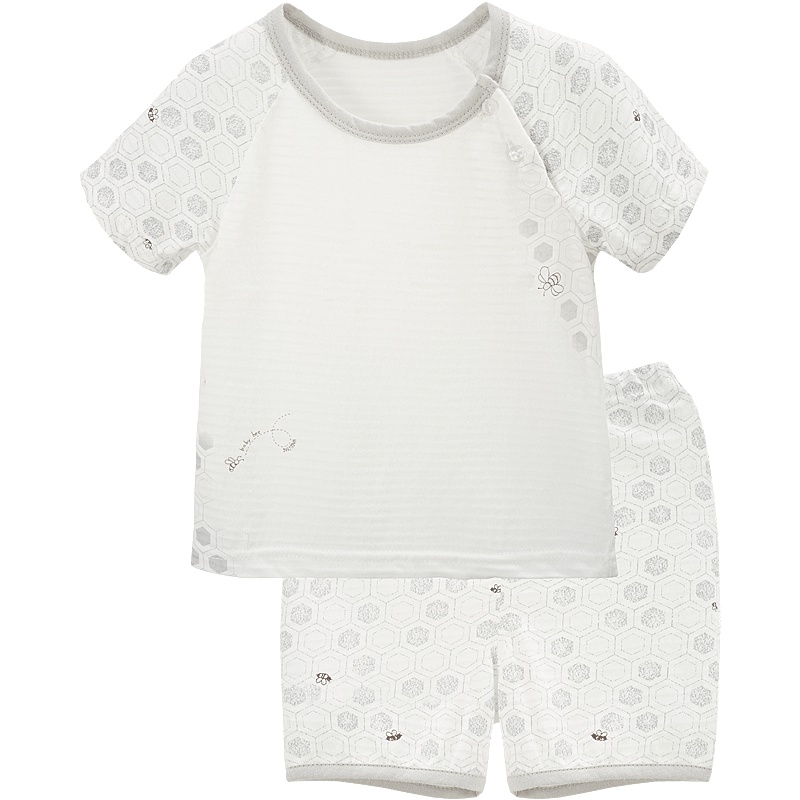 婴姿坊夏装男童短袖圆领肩开扣两件套