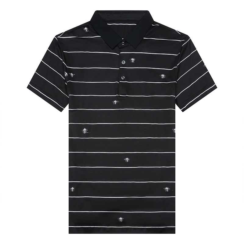 北极绒男士夏季青年短袖T恤条纹Polo衫真丝翻领上衣