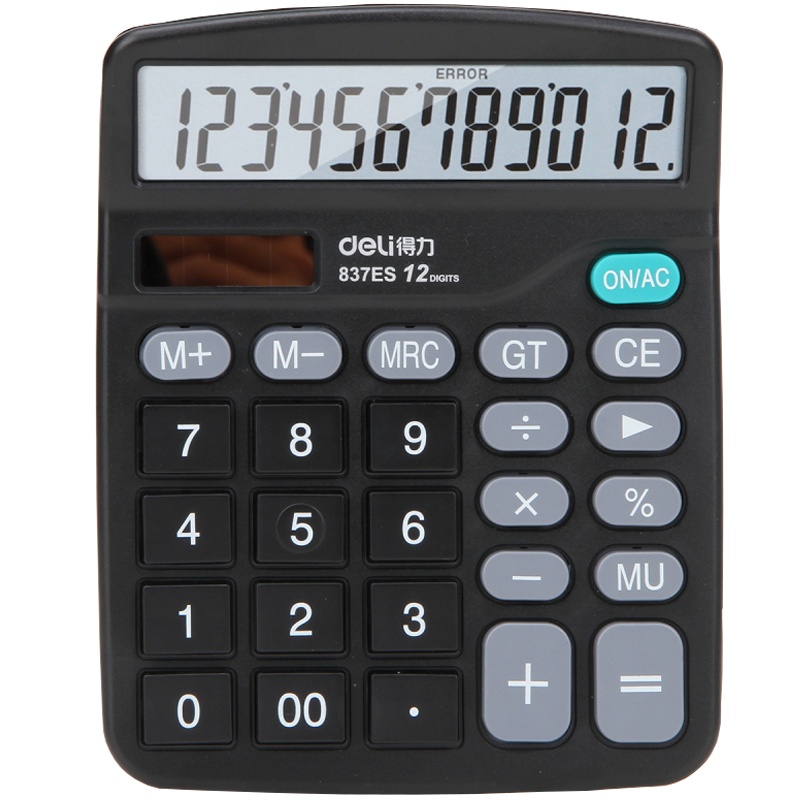 得力(deli)837es双电源桌面办公计算器 12位大屏幕桌面计算机 学生财务会计太阳能计算机 办公用品