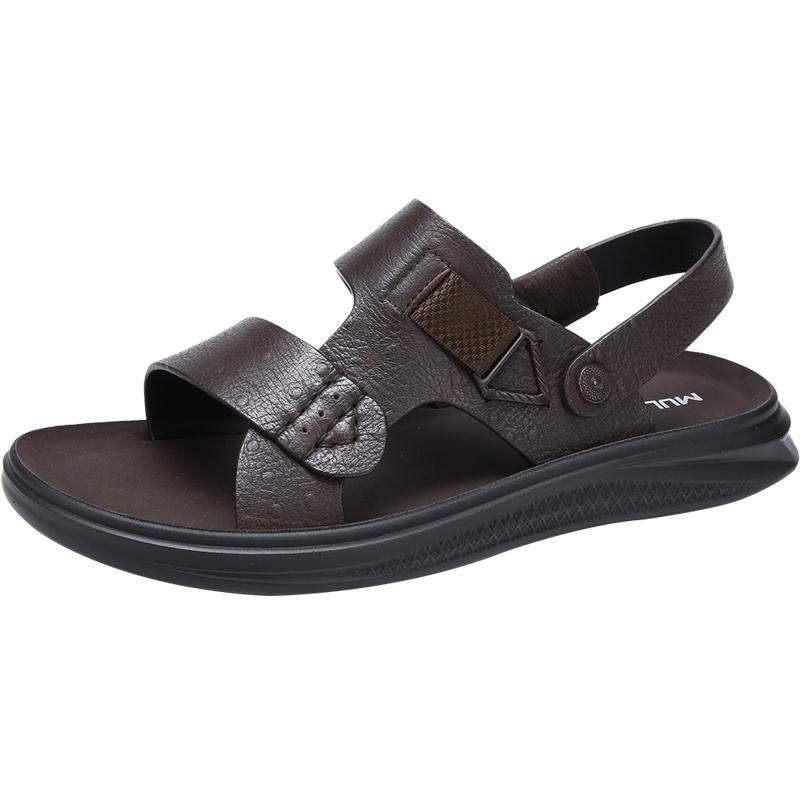 木林森夏季凉鞋男士防滑休闲皮凉鞋百搭2020新款真皮男沙滩鞋两用