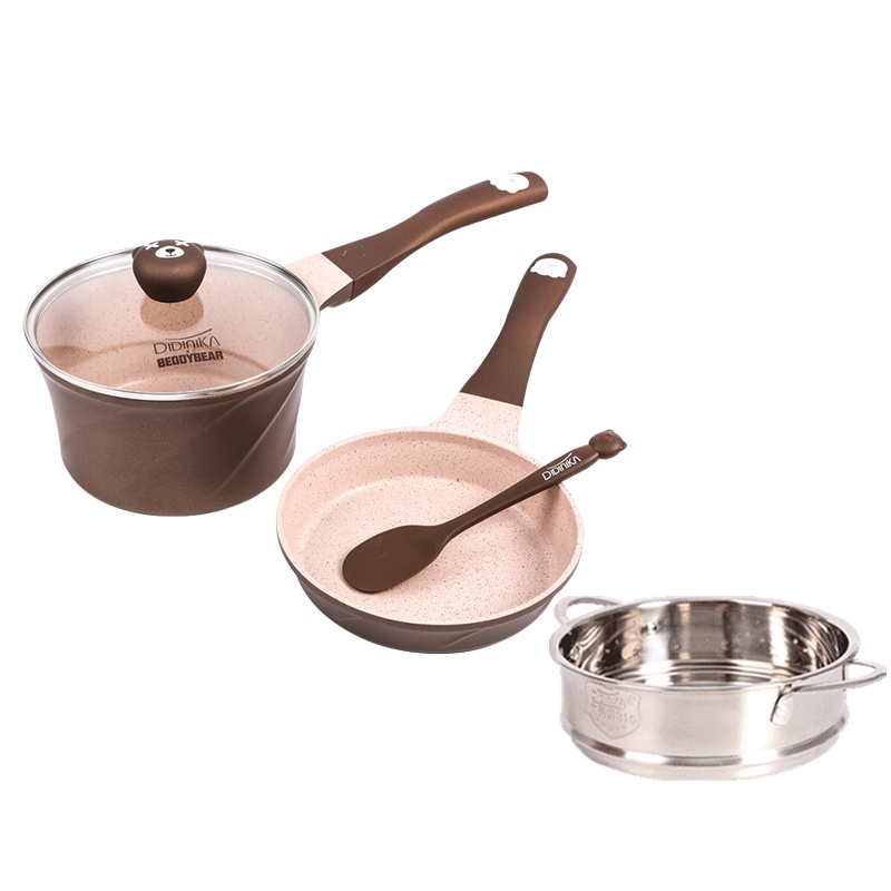 迪迪尼卡（Didinika）杯具熊乖乖熊宝宝辅食锅不粘锅小奶锅婴儿多功能煎煮一体锅煎锅奶锅套锅汤锅