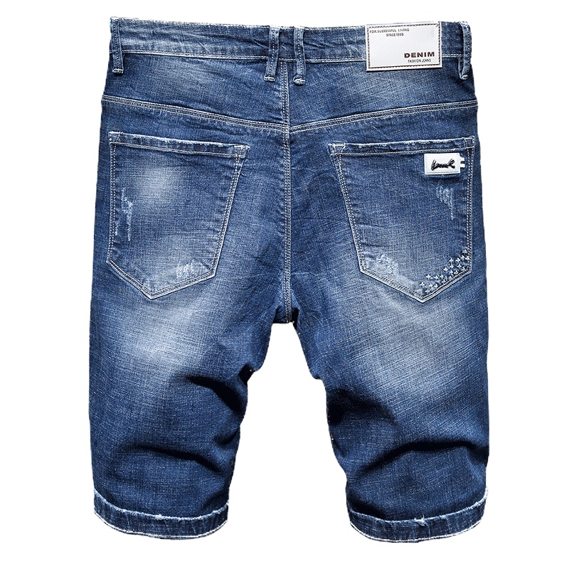 吉普战车夏季新款男士牛仔裤男士中裤修身直筒五分裤男士青中年薄款短裤男装