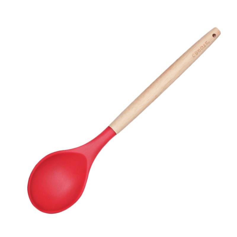 Carote硅胶铲子不粘锅专用炒菜铲厨房汤勺硅胶锅铲 红色木柄密更