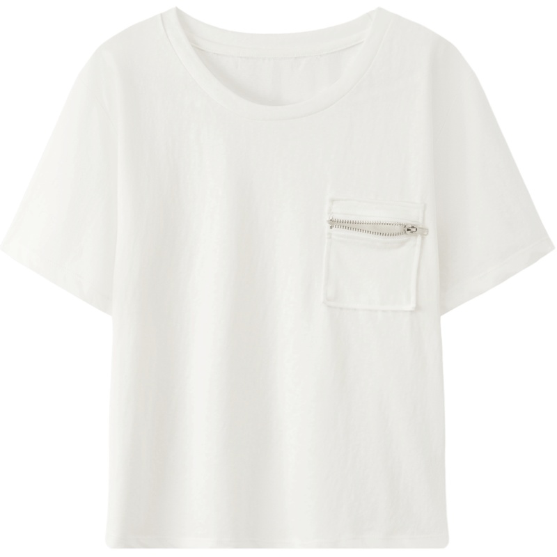 OtherMix拉链口袋短袖T恤女2021年夏季新款韩版纯色宽松圆领上衣