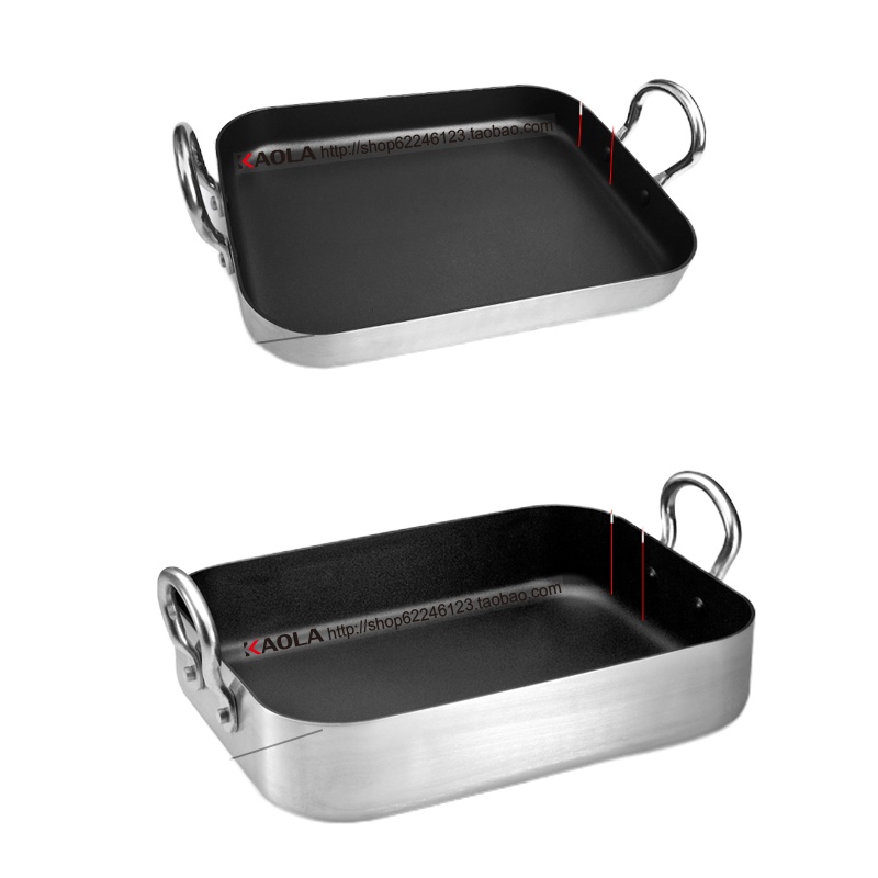 加深烤鱼盘烧烤盘长方形加厚汤锅平底煎锅不粘锅火锅锅商用家用 厨师系列深方盘大号40X30X8CM电磁炉不可用