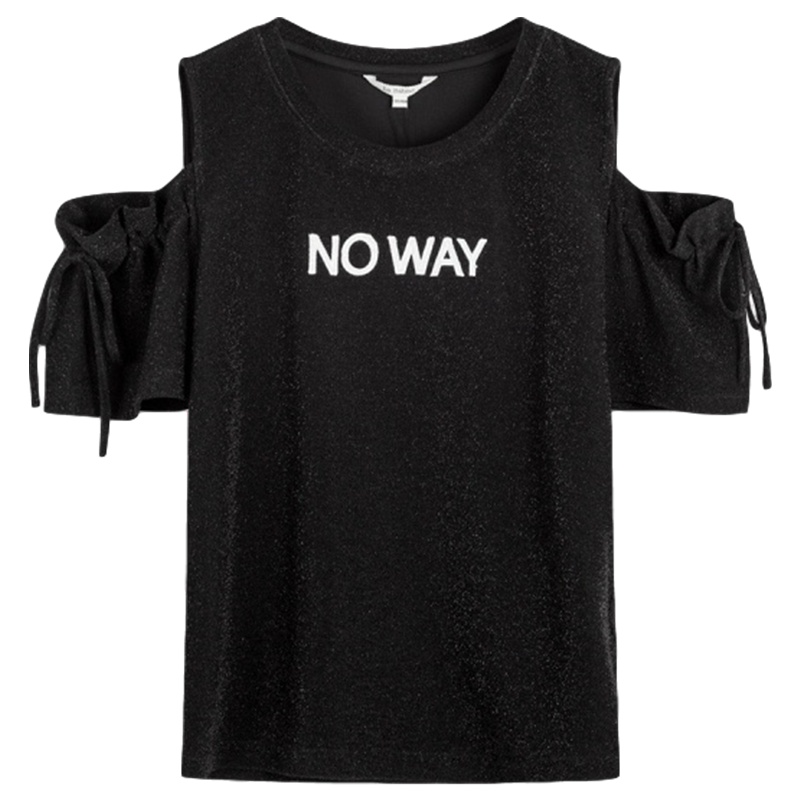 拉夏贝尔露肩小心机上衣女夏新款韩版宽松ins亮丝短袖T恤潮