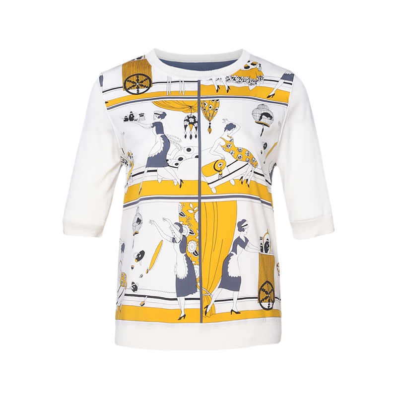 鄂尔多斯ERDOS[惹麻烦的路易斯系列]春夏桑蚕丝女T恤