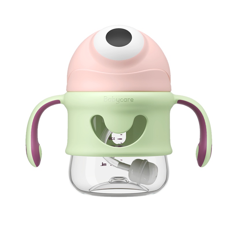 babycare婴儿大眼普迪仔学饮杯儿童吸管鸭嘴杯两用6个月tritan-直饮卡洛粉220ml