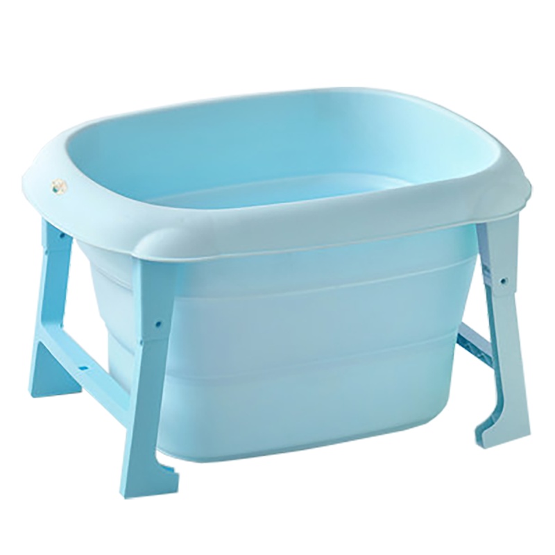 宝宝金水 婴儿洗澡盆儿童洗澡桶宝宝游泳泡澡浴桶家用可折叠坐躺加大号-蓝色