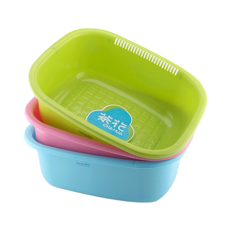 茶花水果盘洗菜篮方形滴水筐塑料沥水篮果蔬漏盆淘菜筛子厨房用品