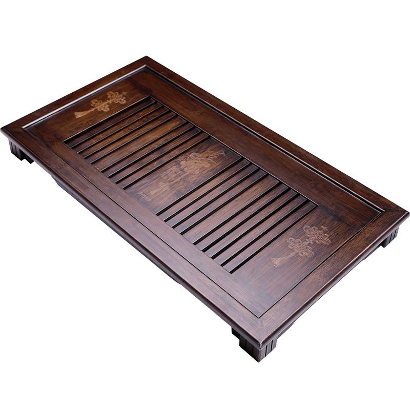 茶盘家用小型沥水茶托盘功夫茶台简易竹制茶具圆形蓄水茶海 中国结(胡桃色)66x37x6.5