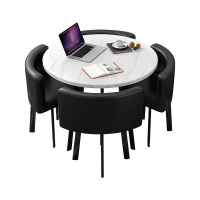 尔迈 洽谈桌椅组合小圆桌休闲桌椅店铺接待桌椅 一桌四椅+黑色(皮椅)仿大理石圆桌