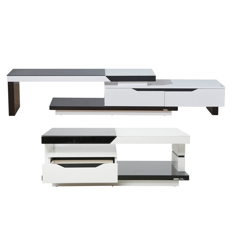 掌上明珠家居黑白款玻璃茶几电视柜组合多功能客厅成套家具