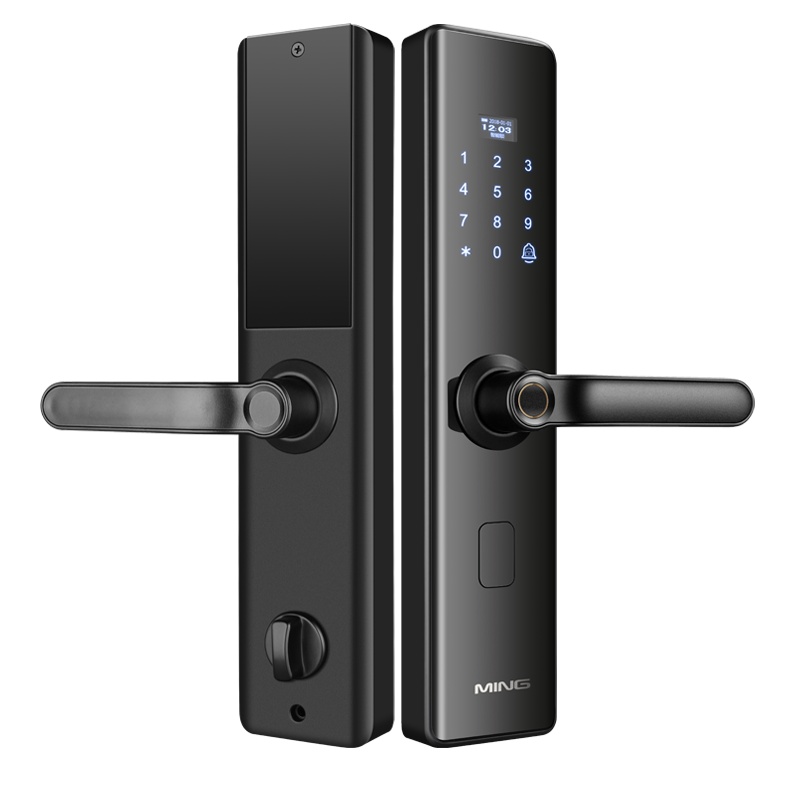 洲明翰源M7智能指纹锁家用防盗门密码锁大门刷卡锁门禁感应锁远程遥控电子锁 铜 三锁舌 通用型 玫瑰金色