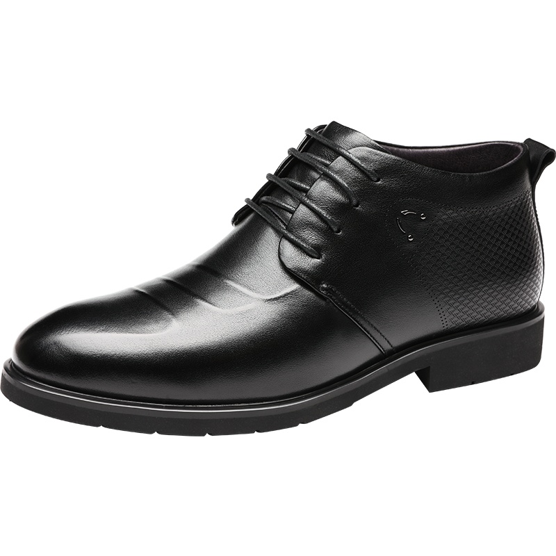 红蜻蜓男鞋冬季新款头层牛皮商务正装皮鞋男加绒保暖高帮棉鞋