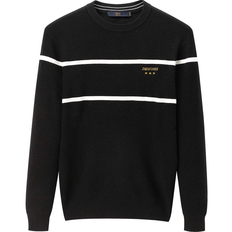 HLA海澜之家横条肌理长袖针织衫2019秋季经典圆领套头衫男HNZAD3R069A