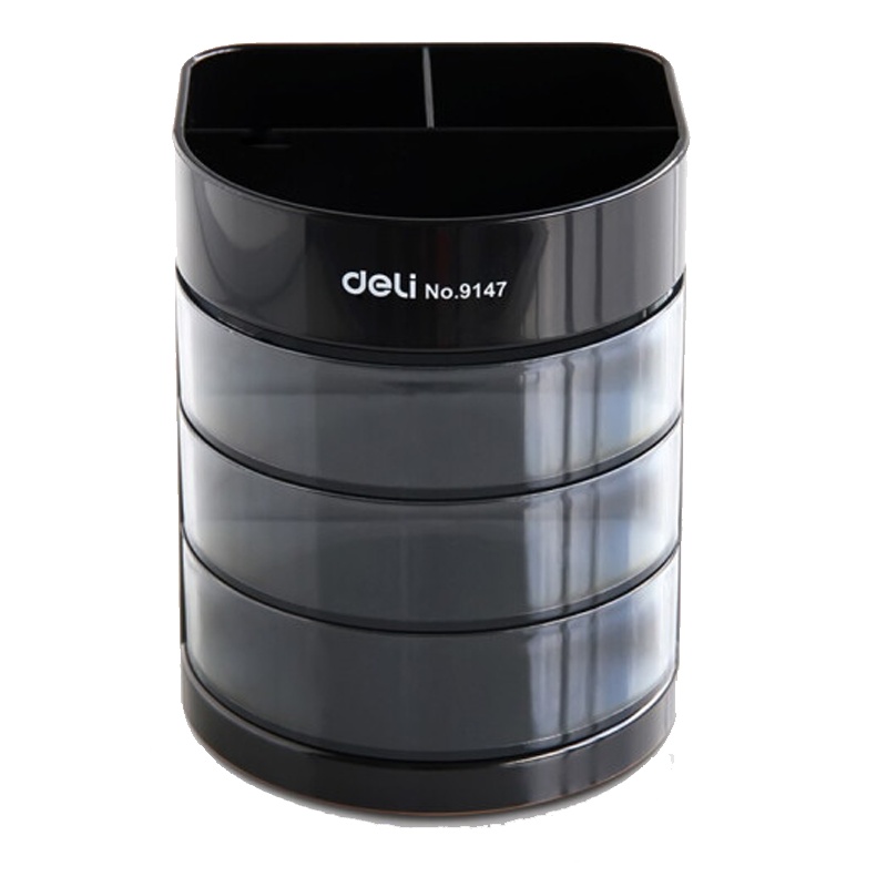 得力 9147 三层多功能办公笔筒创意桌面收纳盒 办公用品 6个装 黑色