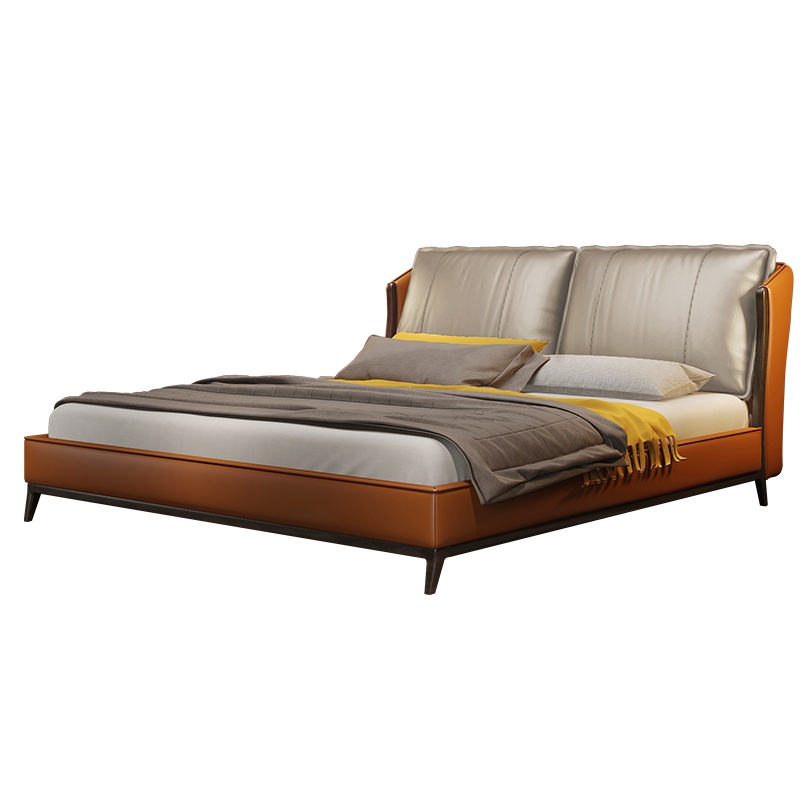 喜临门床 波尔多 真皮床1.5m/1.8m轻奢品质软床 头层黄牛皮 实木框架 嵌入式床边 双人床