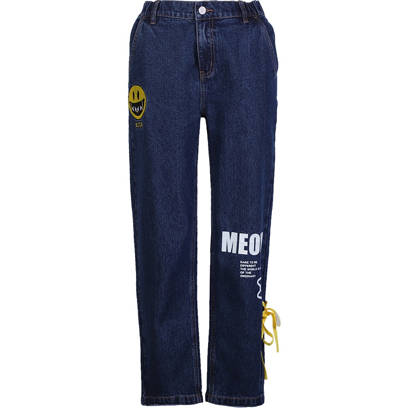 a02新款潮流萌趣卡通刺绣字母印花绑带休闲裤女DTU2C0331PN